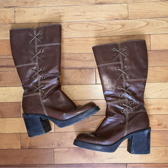 LOWER EAST SIDE Shoes - Vintage 90’s Lower East Side Faux Leather Chunky Corset Platform Boots